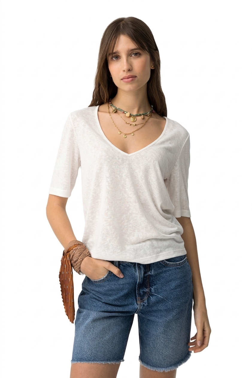 T-shirt scollo V bianca Tiffosi