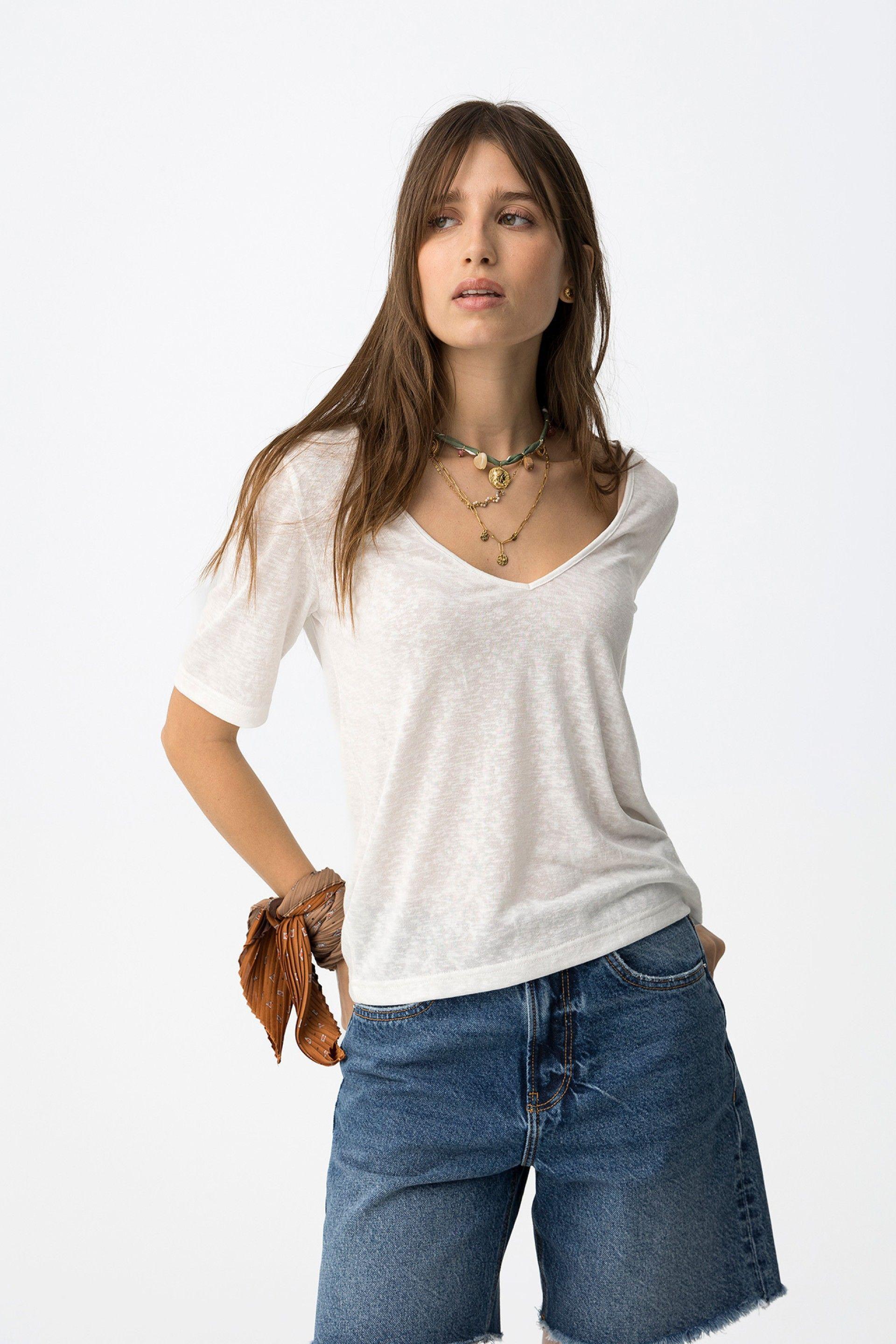 T-shirt scollo V bianca Tiffosi