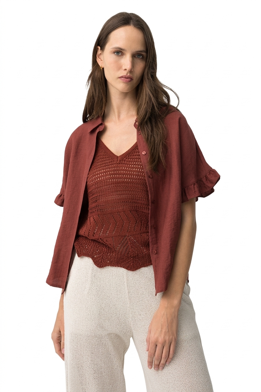 Camicia maniche corte volant Tiffosi donna