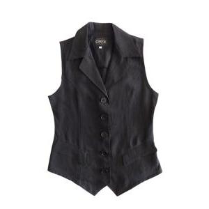 Gilet vintage donna puro lino  nero