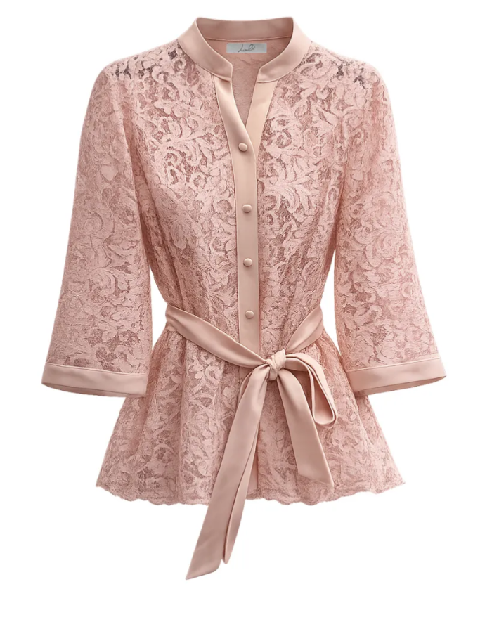 lizalu twin set merletto+ top + pantalone palazzo  rosa - foto 1
