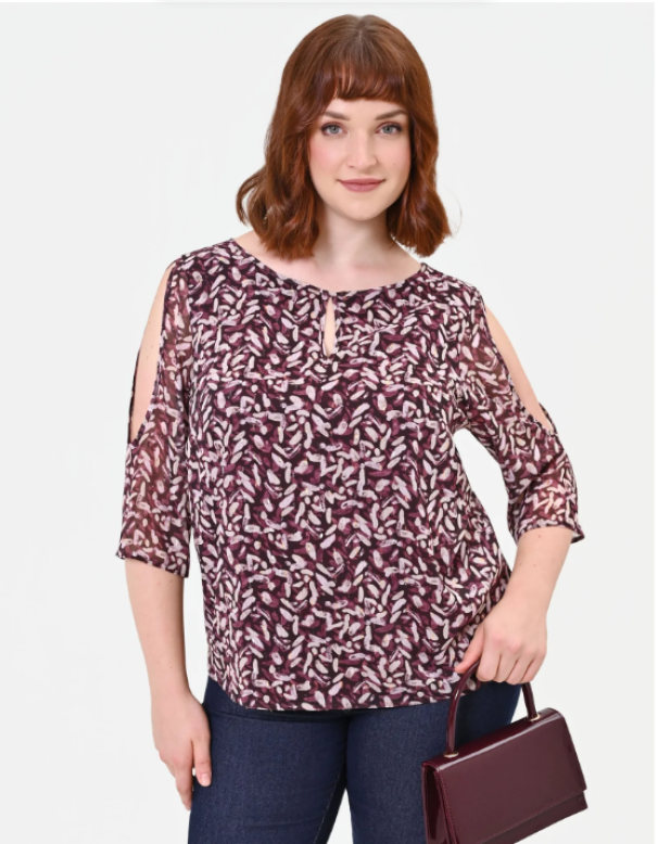 rinascimento blusa ml fantasia foglioline bordeaux - foto 1 rinascimento blusa ml fantasia foglioline bordeaux - foto 1