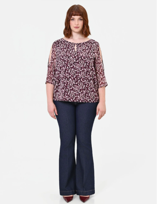 rinascimento blusa ml fantasia foglioline bordeaux - foto 2 rinascimento blusa ml fantasia foglioline bordeaux - foto 2