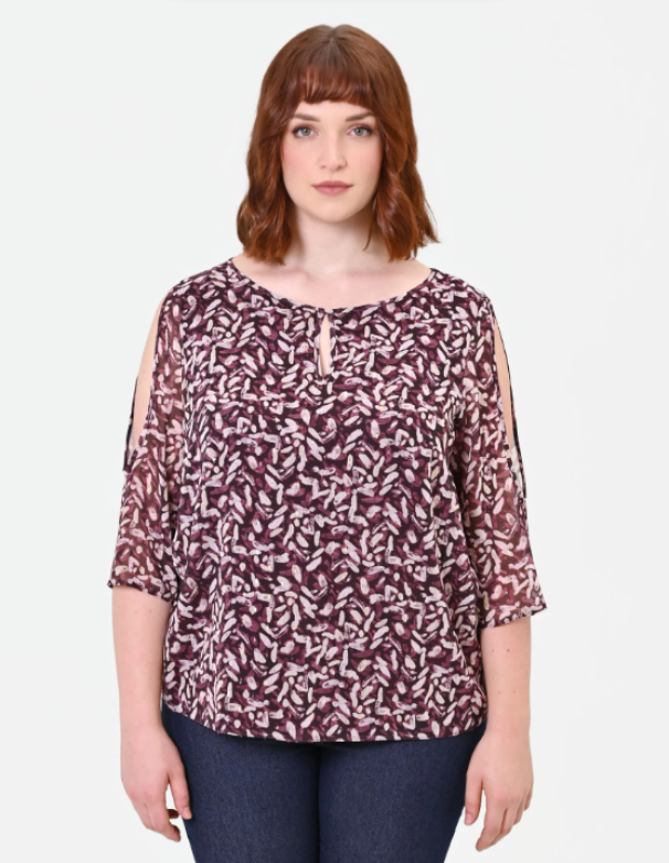 rinascimento blusa ml fantasia foglioline bordeaux - foto 3 rinascimento blusa ml fantasia foglioline bordeaux - foto 3