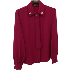 Camicia raso con strass collo + cravatta bordeaux