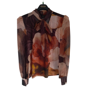 Blusa spira con sciarpina e maniche velo  cuoio