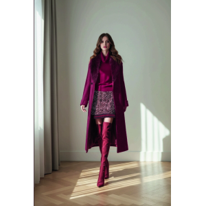 Cappotto colla modello vestaglia collo pelliccia  bordeaux