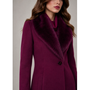 Cappotto colla modello vestaglia collo pelliccia  bordeaux