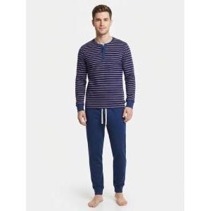 Pigiama l0f5u  man serafino interlock rigato blu