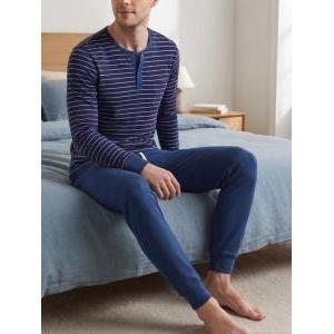 Pigiama l0f5u  man serafino interlock rigato blu