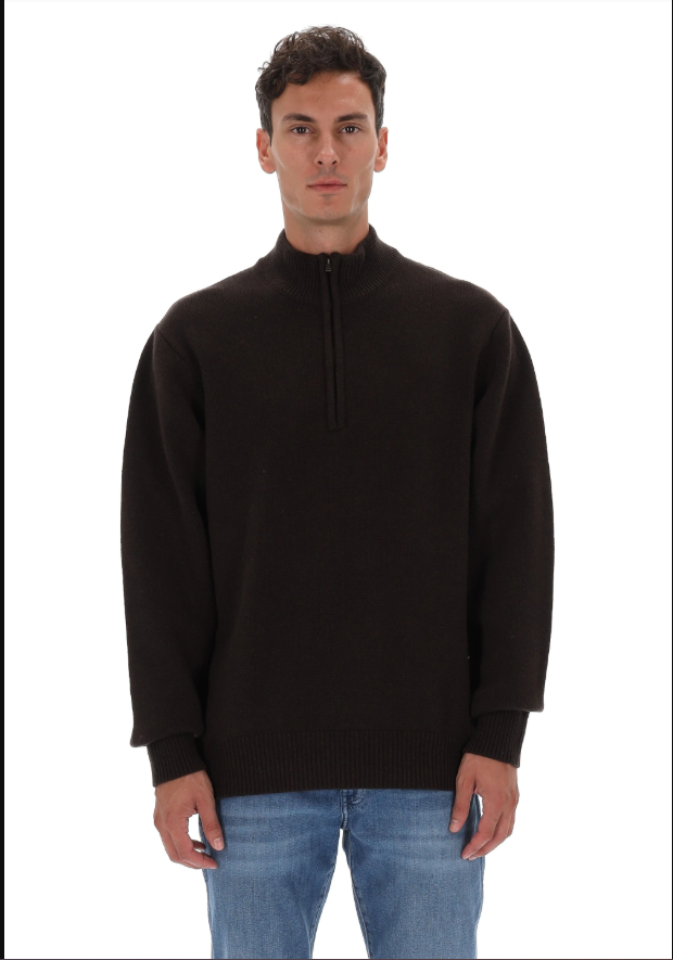 maglione-uomo-mezza-zip-lana-marrone-01 Maglione uomo mezza zip lana Marrone