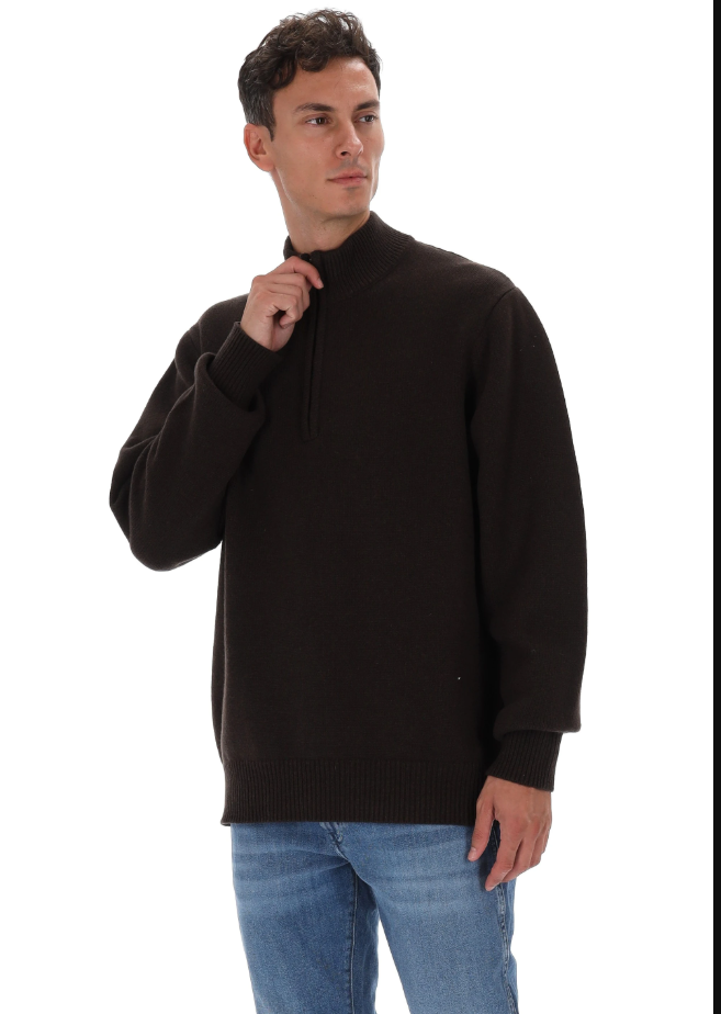 maglione-uomo-mezza-zip-lana-marrone-02 Maglione uomo mezza zip lana Marrone
