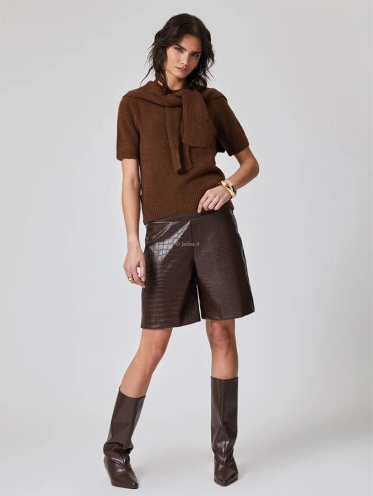 JADEA Bermuda Donna Similpelle Effetto Coccodrillo 4017 Moro